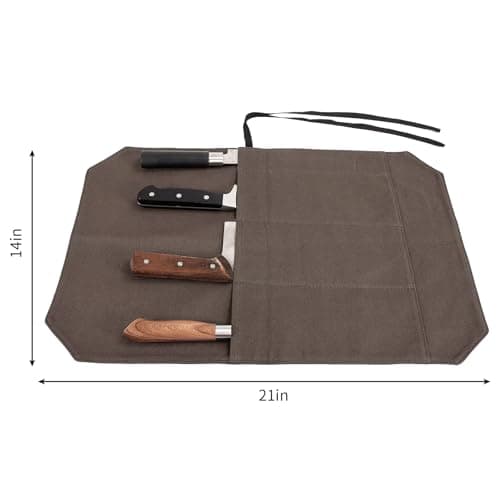 HERSENT A Chef's Knife Roll Bag - Portable Travel Chef Knife Case Carrier Holder Storage Bag With 4 Slots Best Gift For Pro Chef Or Culinary Enthusiasts Men Women HGJ03-P (Coffee)