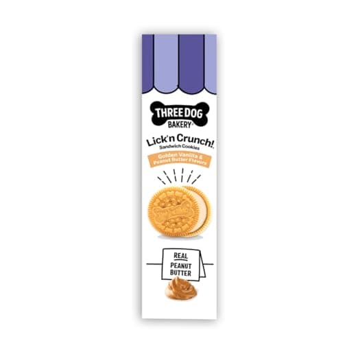 Three Dog Bakery Classic Cremes Baked Dog Treats, Golden with Peanut Butter Filling, 13 oz,Brown,310077