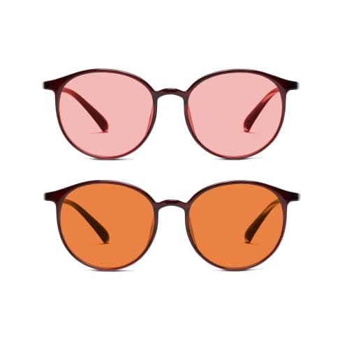 BRADDELL Indoor FL-41 Rose & Outdoor FL-60 Brown Tinted Migraine Light Sensitivity Glasses for Fluorescent LED Glare, Photophobia and Concussion (MEDIUM)