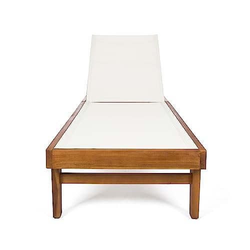 Christopher Knight Home Dina Set of 2 Chaise Lounge Chair Outdoor, Acacia Wood Frame Sunbathing Pool Lounger, Adjustable Backrest Patio Lounge Chaise for Poolside/Garden/Backyard, Teak + White
