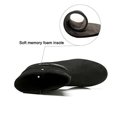 VJH confort Women's Mid Calf Boot,Round Toe Low Heel Comfort Slouchy Bootie with Side Zipper Buckle Strap