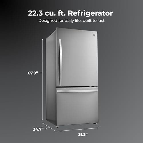Kenmore 31" Bottom Freezer Refrigerator - Ice Maker, Adjustable Shelving, Crispers Drawers, LED Lighting, ENERGY STAR Certified, 22.3 cu. ft. Capacity, Fingerprint Resistant Stainless Steel