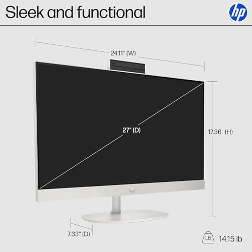 HP 27" FHD Touchscreen All-in-One Desktop Computer, 16GB DDR5 RAM, 1TB SSD Storage, AMD Ryzen 5 7520U Processor, WiFi6, Wireless Keyboard & Mouse, Windows 11