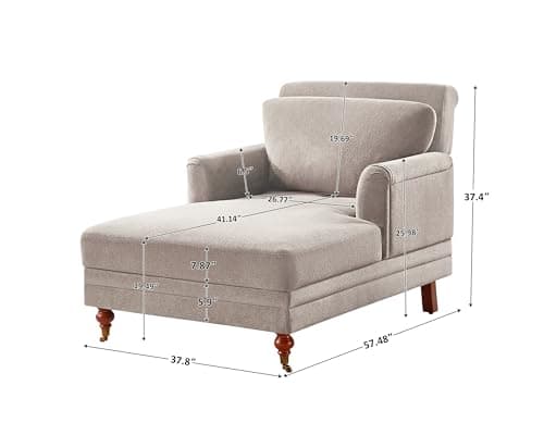 VANOMi 57.48'' Chaise Lounge Chair Indoor, Modern Chenille Chaise Lounge Couch with Adjustable Deep Backrest, Upholstered Leisure Recliner Chair for Living Room, Apartment, Bedroom, Camel Color