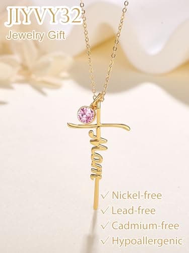 Mothers Day Religion Christian Pendant for Mom 14K Gold Mom Cross Necklace Mother Jewelry Birthday Gift B0GSV5Q8C6