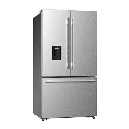 DE210FDBMDSS Refrigerator Built in with French Doors Adjustable Glass Shelves Dual Drawer Bottom Freezer with Ice Maker, LED Interior Light and Stainless Steel Exterior, 36-Inch, Metallic