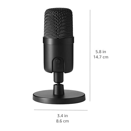 Amazon Basics USB Condenser Microphone for Streaming, Recording, and Podcasting on PC, Plug and Play, Cardioid Pickup, Adjustable Stand with 360° Rotation, 5.8 x 3.4 inches, Black