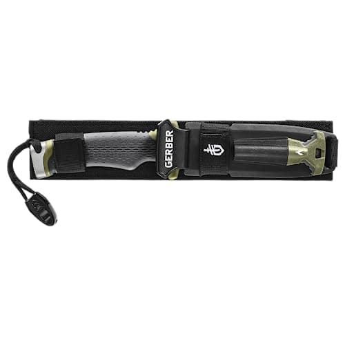 Gerber Gear Ultimate Survival Knife, Fixed Blade Knife with Combo Edge, includes Fire Starter Edge and Ferro Rod, Whistle, Sheath with Integrated Sharpener - Bushcraft, Hunting and Camping Tool