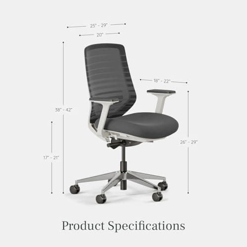 Branch Ergonomic Chair - A Versatile Desk Chair with Adjustable Lumbar Support, Breathable Mesh Backrest, and Smooth Wheels - Experience Optimal Comfort and Support - Graphite - White