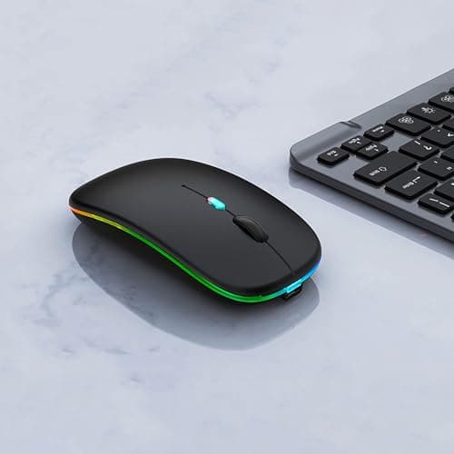 WREANU Wireless Bluetooth Mouse Rechargeable Laptop Mice with LED Lights Silent Slim Use(BT5.2 and 2.4G Portable USB) Dual Mode Computer Mouse for Laptop/iPad/Tablet/Apple/Computer/Mac (Black)