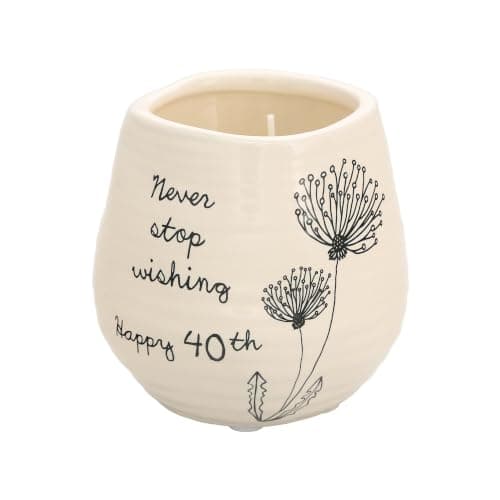 Pavilion Gift Company Never Stop Wishing Happy 40th Birthday - 8 oz Soy Wax Candle with Wick in A Yellow Ceramic Vessel 8 oz-100 Scent: Serenity, 3.5 Inch Tall
