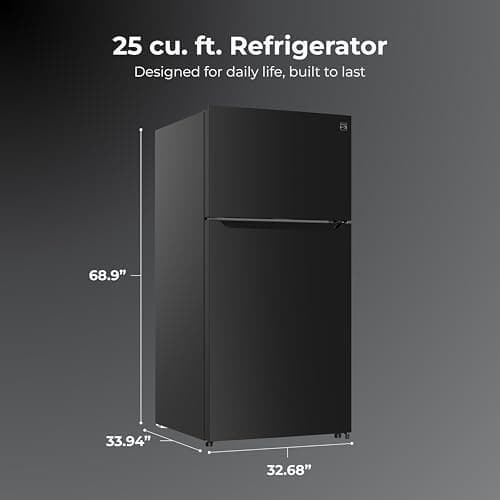 Kenmore 33" Top Mount Refrigerator with Freezer - Adjustable Shelving, Humidity-Controlled Crispers, Optional Ice Maker, LED Lighting, ENERGY STAR Certified, 25 cu. ft. Capacity - Black