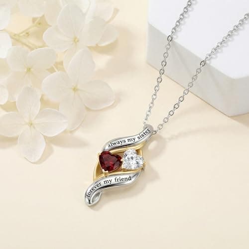 Engraved with "Always My Sisters Forever My Friend". Ideal Christmas, Birthday, Anniversary Jewelry Gifts for Sister. CRMAD Sister Necklace with Double Birthstone Jewelry Gifts for Women B0GGYWRP7M
