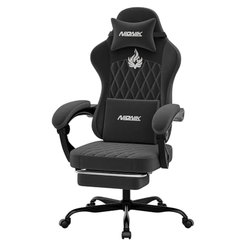 Ergonomic Gaming Chair Video Gamer Chairs Gaming Computer Chairs Gamer Chairs for Adults Massage Lumbar Support Swivel Height Adjustable Headrest Backrest Black