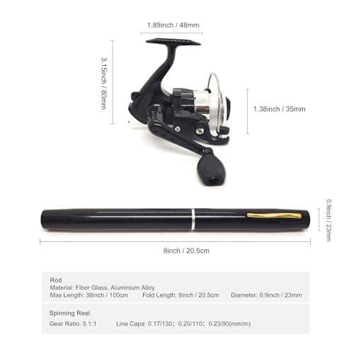 Portable Small Pen Fishing Rod Spinning Reel Combos, 38" 55" Compact Telescopic Fish Pole Kits for All Season Fishing in Rivers, Lakes, Ice, etc.