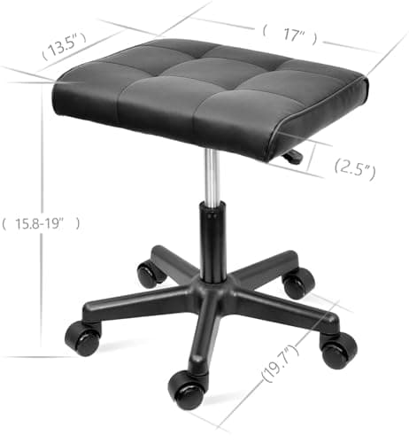 Footrest Under Desk Leg Rest Ottoman Adjustable Height Foot Stool with Wheels Leather Footrest