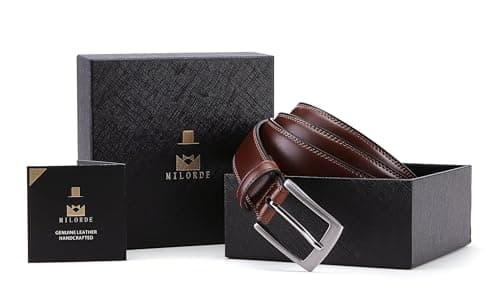 MILORDE Men's Genuine Leather Dress Belt, Handmade, 100% Cow Leather, Fashion & Classic Designs for Work Business and Casual