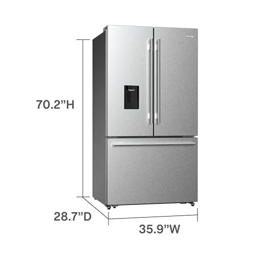 DE210FDBMDSS Refrigerator Built in with French Doors Adjustable Glass Shelves Dual Drawer Bottom Freezer with Ice Maker, LED Interior Light and Stainless Steel Exterior, 36-Inch, Metallic