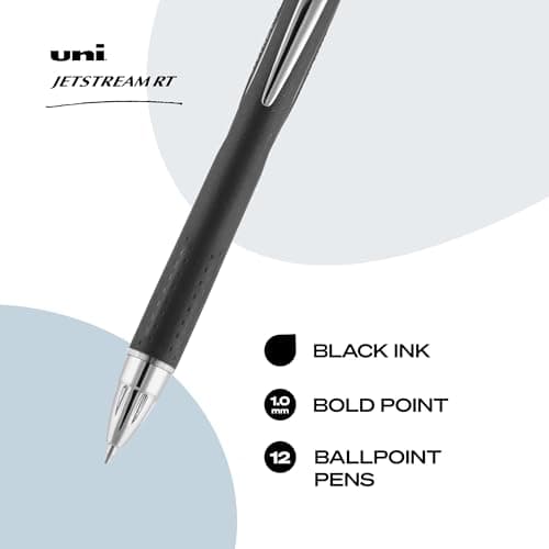 Uniball Jetstream RT 12 Pack, 1.0mm Bold Black, Wirecutter Best Pen, School Pens, Ballpoint Ink Pens - School Supplies, Ballpoint Pen, Colored Pens, Smooth Writing Pens