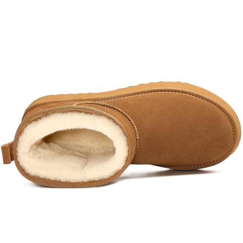 Litfun Suede Platform Mini Boots for Women Genuine Leather Fuzzy Ankle Winter Snow Boots with Fur Lined