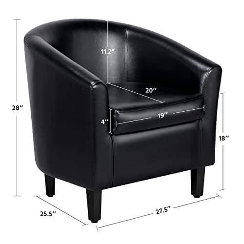 Yaheetech Barrel Chairs Set of 2, Faux Leather Club Armchairs, PU Leather Accent Chairs with Soft Padded Seat for Living Room Bedroom Waiting Reading Room, Black