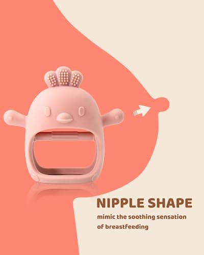 2 Pack Baby Teething Toy Silicone Teething Mitten for Babies Over 3 Months Anti Dropping Wrist Hand Teethers Baby Chew Toys for Sucking Needs, BPA Free (Pink & Caramel)