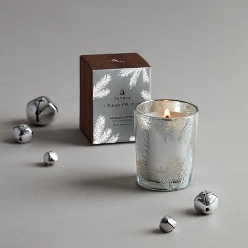 Thymes Frasier Fir Candle – Pine Needle Design – Holiday Scented Candle – Notes of Crisp Siberian Fir, Cedarwood & Sandalwood – Luxury Home Fragrance Gifts for Women & Men – Silver (Statement, 2 oz) B08CVRZ6M9