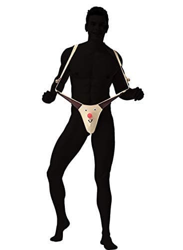 FreeNFond Christmas Gag Gift Reindeer Mankini Men Thong Underwear with Bells for White Elephant Exchange Gifts Valentine's