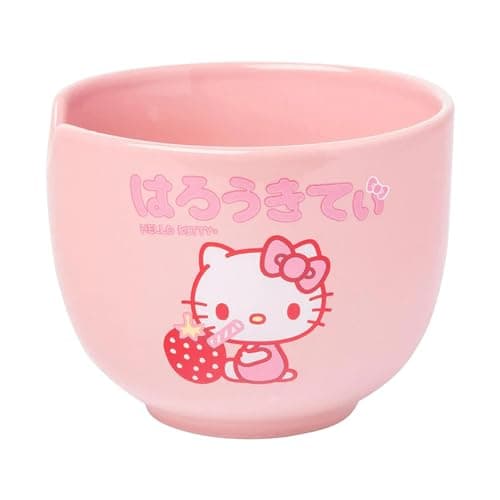 Silver Buffalo Sanrio Hello Kitty Strawberry Milk Japanese Character Ceramic Ramen Noodle Rice Bowl with Chopsticks, Microwave Safe, Pink, 20 Ounces