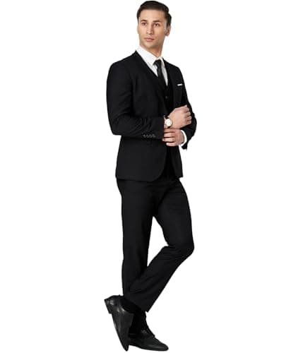 Men's Suit 3 Piece Slim Fit Suit Set, Two Button Solid Jacket Vest Pants with Tie, Men Tuxedo Suit Set
