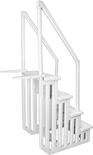 XtremepowerUS 4-Step Above Ground Swimming Pool Ladder Step to Deck Mounted Step Ladder W/Double Handle Rail Slip Prevent 48" to 54" inch, White
