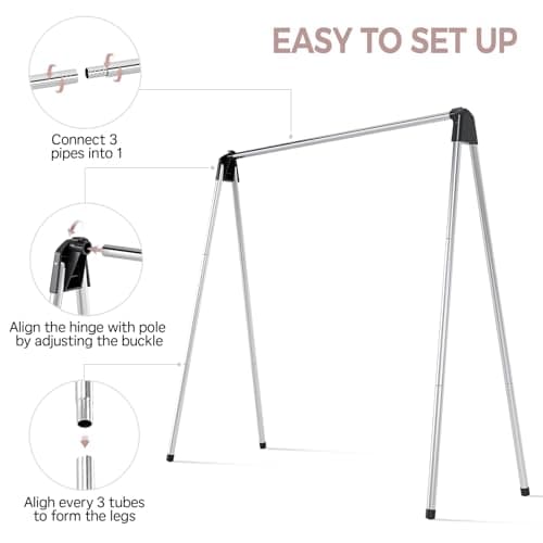 TOOLF Clothes Drying Rack Foldable, Laundry Drying Rack Stainless Steel, Portable Clothes Rack, Drying Rack for Clothing, Indoor Outdoor, Free-Standing, Large Capacity