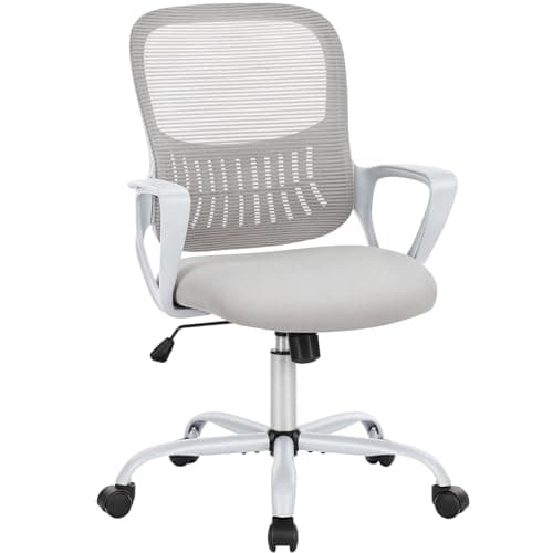 Sweetcrispy Ergonomic Mid-Back Mesh Home Office Desk Chair with Wheels, Managerial Executive Chair with Lumbar Support, and Comfortable Armrests for Home, Bedroom, Study, Office, Grey