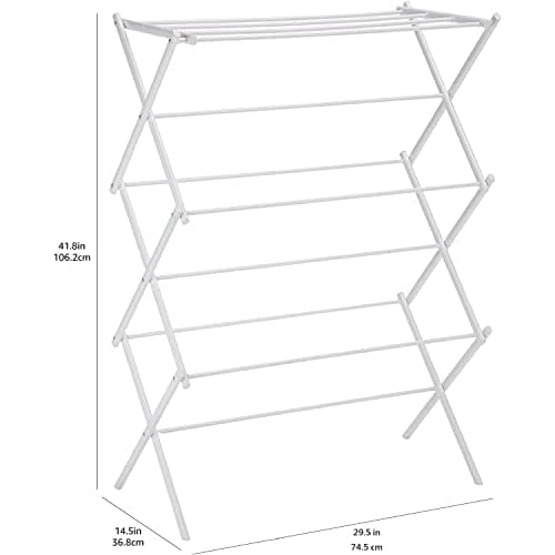 Amazon Basics Foldable Portable Laundry Rack for Air Drying Clothing, Indoor Outdoor Use - 14.5" D x 29.5" W x 41.8" H, White