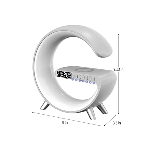 BKDRL Bluetooth Speaker Lamp with Wireless Charger, RGB Night Light, Alarm Clock, App Control - White