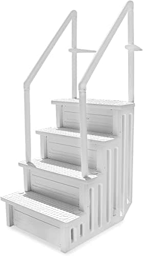 XtremepowerUS 4-Step Above Ground Swimming Pool Ladder Step to Deck Mounted Step Ladder W/Double Handle Rail Slip Prevent 48" to 54" inch, White