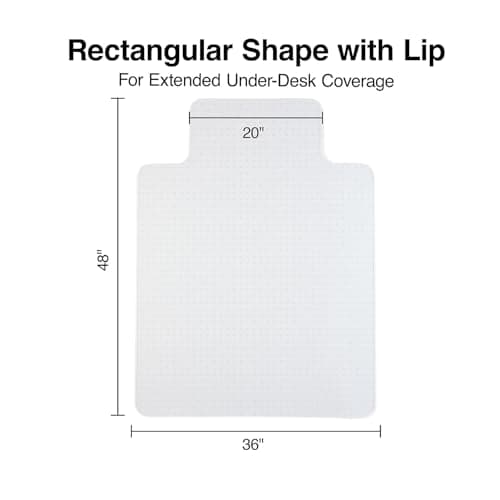 Staples Office Chair Mat, Clear Floor Mats with Lip, Flat-Pile Carpets, Extended Under-Desk Coverage, 35.5" x 47.5 Inch, Smooth Glide