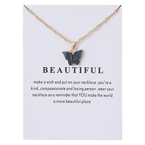 Rrdaily 9 Pcs Dainty Colorful Butterfly Pendant Necklace Set for Women,Bohemian Acrylic Butterfly Chain Necklace Cute Jewelry Gift