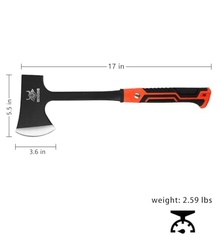 17" Hatchet, Camping Axe High Carbon Steel & Non-Slip Shock-Absorbing Grip with Nylon Sheath
