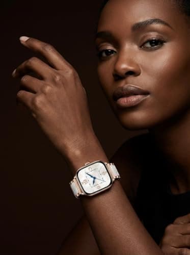 V.R.HOPE Apple Watch Band for Women 38mm 40mm 41mm 42mm Fashion Rose Gold Stainless Steel Metal Strap with Resin Inlay, Fashion Bracelet Compatible with iWatch Series 11/10/9/8/7/6/5/4/3/2/1/SE (Fluorescent White+Rose Gold)