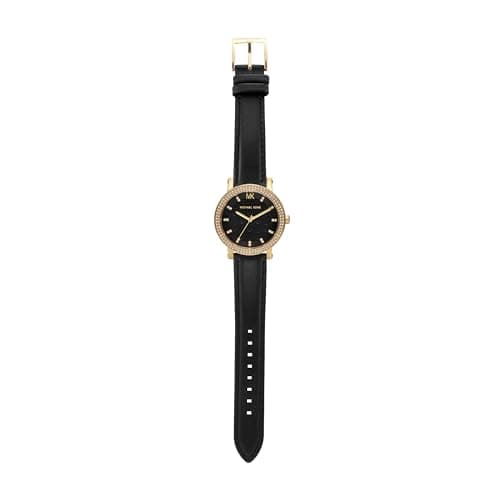 Michael Kors Corey Three-Hand Black Leather Watch