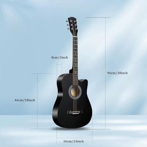 38inch Wood Acoustic Guitar, 6 Steel-String Acoustic Guitar With Guitar Bag, Elementary Tutorial of Folk Guitar for Beginners and Adults. (Black)