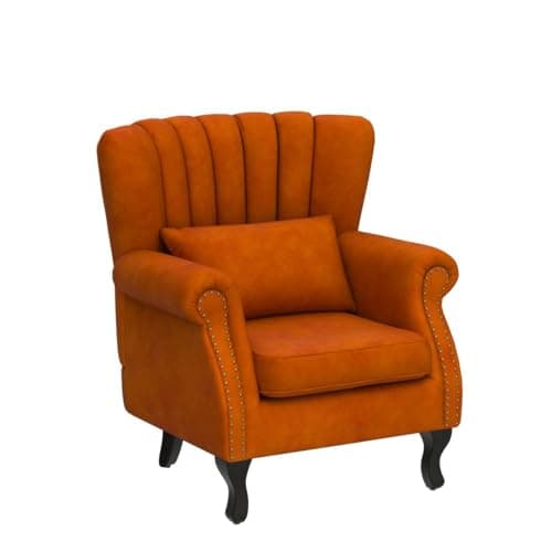 Kmax Orange Accent Chair Velvet Wingback Chair with Pillow Nail-Head Channel Tufted Oversized Club Chair for Living Room Bedroom Guest Room