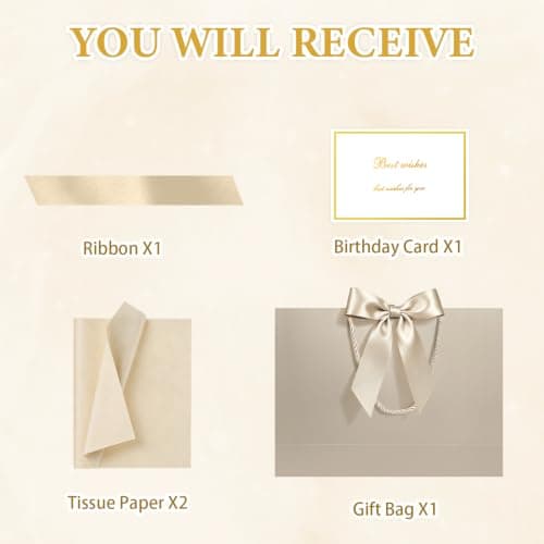 JMANNI Gift Bag, 1PCS Gift Bags Large with Ribbon and 1 Greeting Cards 2 Tissue Paper, Portable Paper Gift Bag with Handles, Birthday Gift Bags,Present Bags for Wedding Party Mothers Day