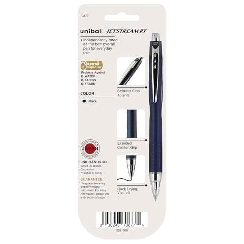 Uni-Ball Jetstream RT Pens - NY Times Wirecutter Best Pen for Over a Decade - Pack of 3 Black Fine Point Pens, 0.7mm - Back to School Pens, Ballpoint Pens