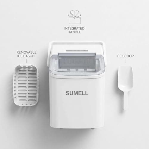 SUMELL Countertop Ice Maker with Handle, 26lbs/24H Portable Ice Machine, Bullet Ice Maker for Home, Kitchen, Camping & Bar