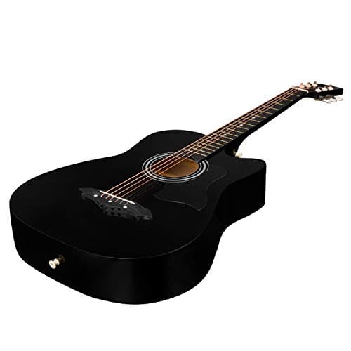 Joymusic 38 inch black beginner acoustic guitar,bundle with a strap with picks holder,digital tuner, set strings, capo,cleaning cloth,6 picks,gig bag.（JG-38C,BK）