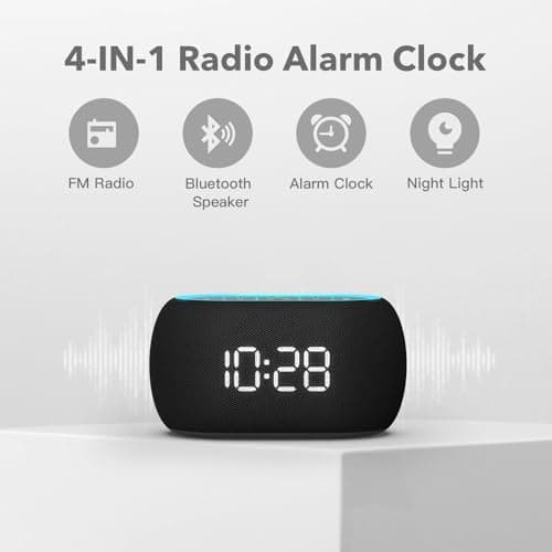 ANJANK Alarm Clock FM Radio with Bluetooth Speaker, Hi-Fi Stereo Sound, 0-100% Dimmer,7 Clolors Night Light, 8 Wake Up Sounds,16-Level Volume, Small Digital Clock with Sleep Timer for Bedroom Bedside