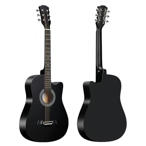 38inch Wood Acoustic Guitar, 6 Steel-String Acoustic Guitar With Guitar Bag, Elementary Tutorial of Folk Guitar for Beginners and Adults. (Black)
