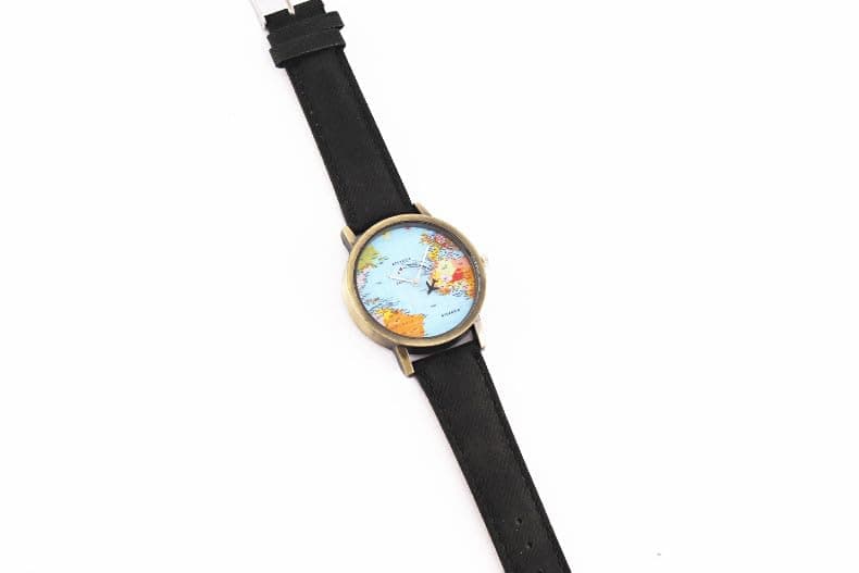 MINILUJIA Travel The World Watch Cool Unique Airplane Moving Flying World Map Watch with Black Jeans Color Watch Band Women Men Watch Small Wrist
